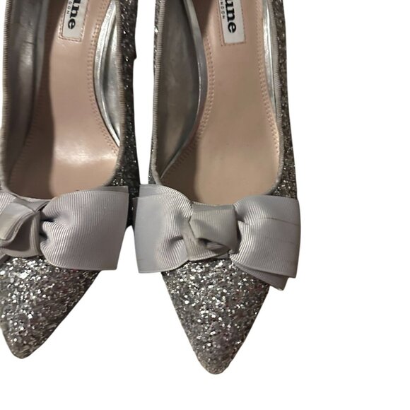 DUNE London Silver Glitter Bow Heels Size 38 / US 8 - Picture 11 of 11